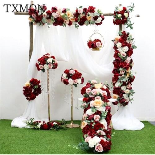 Simulation flower row arch wedding flower shop window decoration silk flower ball wedding T stage photo studio photography props