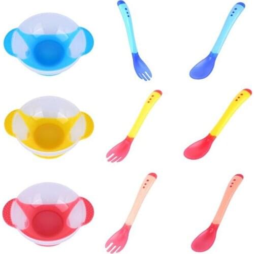 Childrens sucker temperature induction spoon bowl tableware baby food supplement temperature induction suction cup bowl