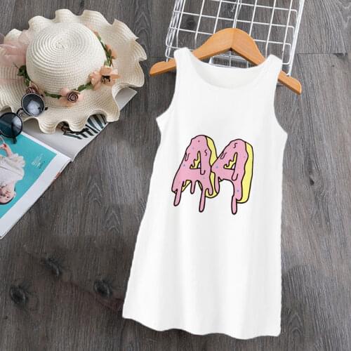 New Girls Dresses Birthday Name Costumes Princess Girl Costume Simple Sling Donut Letters 4-9 Year Old Girl Kids Summer Clothing