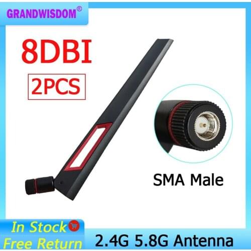 2pcs 2.4GHz 5GHz 5.8Ghz Antenna real 8dBi SMA Male Connector Dual Band wifi Antena aerial wireless router 2.4 ghz 5.8 ghz