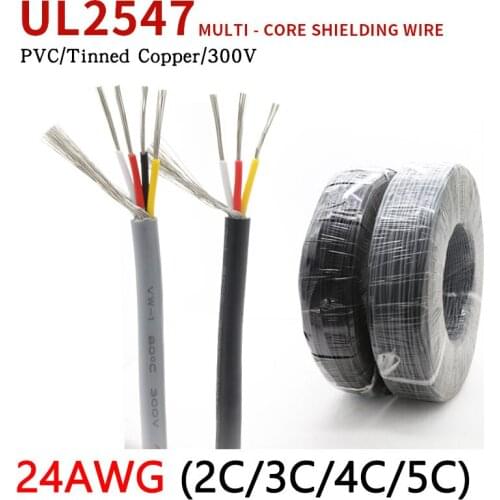 24AWG UL2547 Shielded Wire 2 3 4 5 Cores PVC Insulated Channel Amplifier Audio Signal Cable Tinned Copper Headphone Control Line