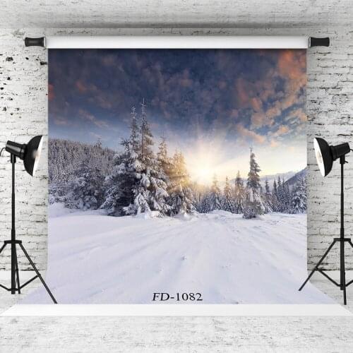 Snowy Woods Sunset Vinyl Cloth Printed Photography Background for Photograph Accessories Child Baby Backdrop Photo Studio