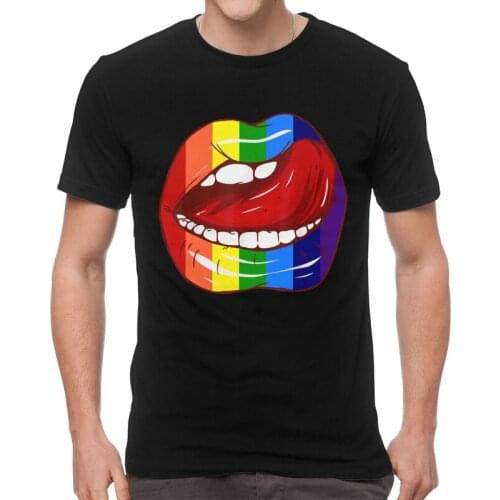 Rainbow Lip T-shirt Men Novelty T Shirt Short Sleeve Lesbian Gay LGBT Pride Tshirts Cotton Tee Top Clothing