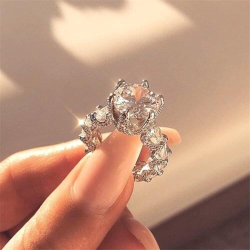 Hot Sale Geometry White Crystal Zircon Round Ring for Women Engagement Party Wedding Rings Jewelry Size 5-11 Whole Sale