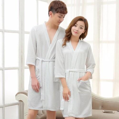 Lovers Towel Elegant Robe Men Women Kimono Waffle BathRobe Male Sleepwear Mens Dressing Gown Badjas Wedding Bridesmaid Robes