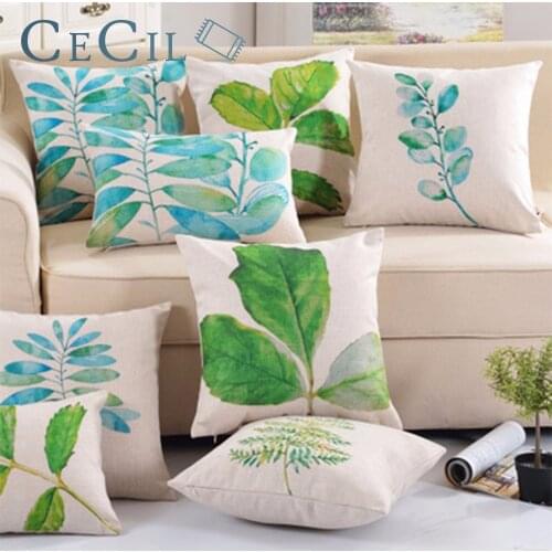 Cotton Linen Pillow Fabric Office Cushion Garden Sofa Plant Leaves Cushion Cover Home Decor Funda De Almohada Decorativo