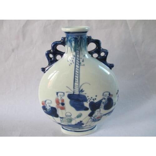 Exquisite old blue and white porcelain painting porcelain vase with ancient China people