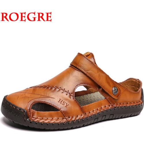 Classic Men Sandals Summer Genuine Leather Male Beach Sandals Soft Comfortable Male Slides Outdoor Slippers Slip-ON Man Sandals