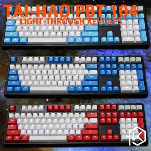 Taihao pbt double shot keycaps for diy gaming mechanical keyboard Backlit Caps oem profile light through red blue white grey