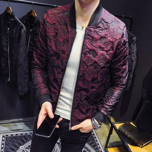 Autumn New Jacquard Bomber Jackets Men Luxury Wine Red Black Grey Party Jacket Outfit Club Bar Coat