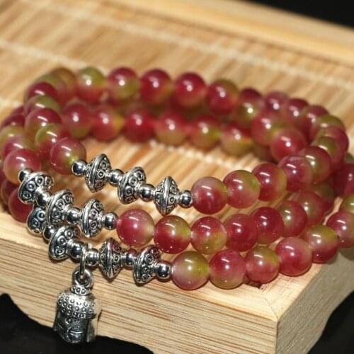 Fashion original multilayer bracelets multicolor 6mm natural stone jades chalcedony round beads buddha pendant jewelry B2200