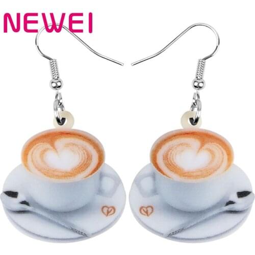 NEWEI Acrylic Coffee Cup Spoon Earrings Drop Dangle Jewelry Accessory For Women Girls Teens Kids Charms Novelty Decoration Gift