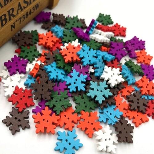 New 100pc Merry Christmas Snowflake Wood Buttons Sewing Mix Lots 18 mm WB196