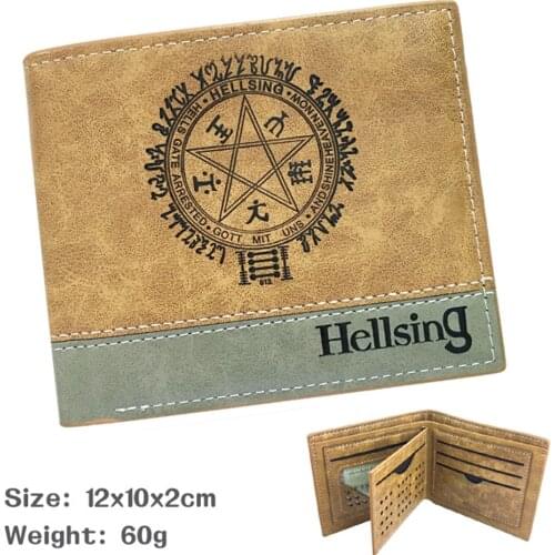 Anime Hellsing Khaki Hot Teenager PU Leather Wallet Short Mens Casual Bifold Note Compartment Photo Credit Cards Holder Purses