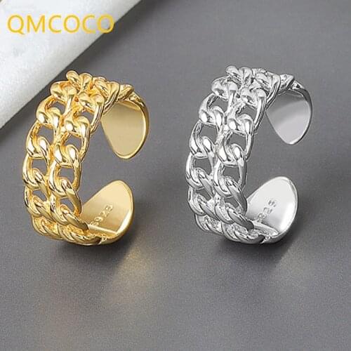 QMCOCO 925 Sterling Silver Irregular Geometric Wave Adjustable Ring Fine Jewelry Chain For Women Party Accessories