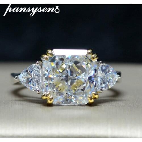 PANSYSEN Pure 925 sterling silver luxury wedding anniversary ring with 10MM created moissanite stone female fine jewelry gift