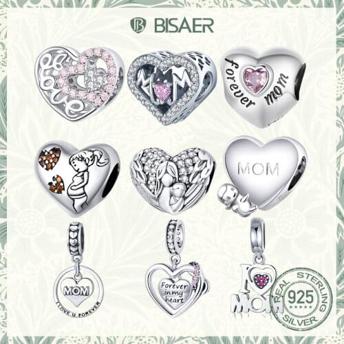 BISAER Beads 925 Sterling Silver Warm Family & Heart Box Charms Pendant Fit DIY Original Bracelet Necklace Jewelry Gift ECC1662