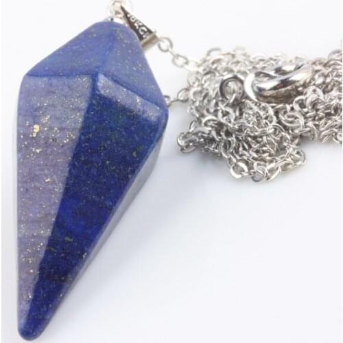 SUNYIK Lapis Lazuli Gem Stone Healing Reiki Dowsing Stone Charms Pendant Pendulum+Chain