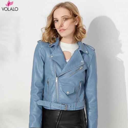 Spring Winter New Fashion Women Black Faux Leather Jackets Zipper Basic Coat Turn-down Collar Biker Jacket With Belt