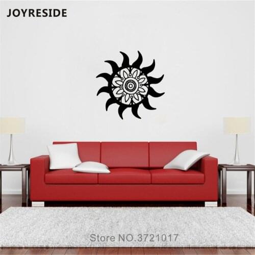 JOYRESIDE Mandala Flower Sun Wall Decal Religious Wall Sticker Mandala Sun Vinyl Decor Home Rooms Decor Interior Design A1092
