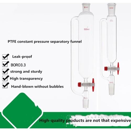 2pcs / Lab High Quality PTFE Constant Pressure Standard Mouth 24 * 24 Funnel Cylindrical Dropping Funnel 10ml / 25ml / 50ml