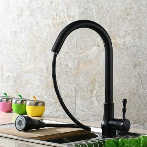 ZGRK Kitchen Faucet Blackened Brass Kitchen Sink Mixer Deck Mounted Single Handle Single Hole Kitchen Faucet Pull Out