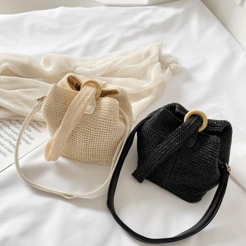 Women Handmade Straw Woven Shoulder Handbags Retro Girls Beach Casual Crossbody Messenger Bags