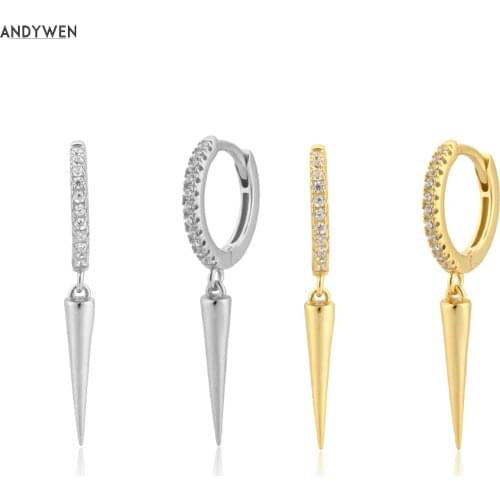 ANDYWEN 925 Sterling Silver 8.5mm Zircon Pave Long Spike Drop Earring Women Piercing Ohrringe Circle Round Jewelry For Women