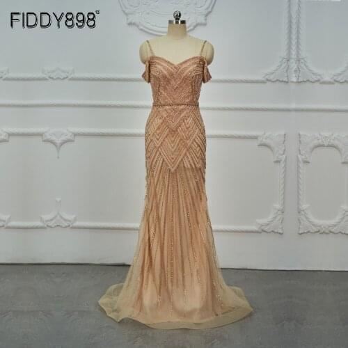 Elegant Evening Dresses Long Straps Handmade Beaded Prom Dress 2020 Backless Tulle Party Gowns vestido de festa longo