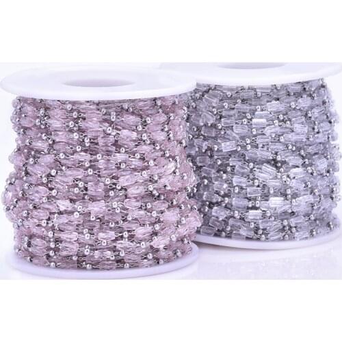 1M Stainless Steel Crystal Cylindrical Beads Link Chain Diy Wire Wrapped Rosary Necklaces Making Bracelets Anklet Jewelry