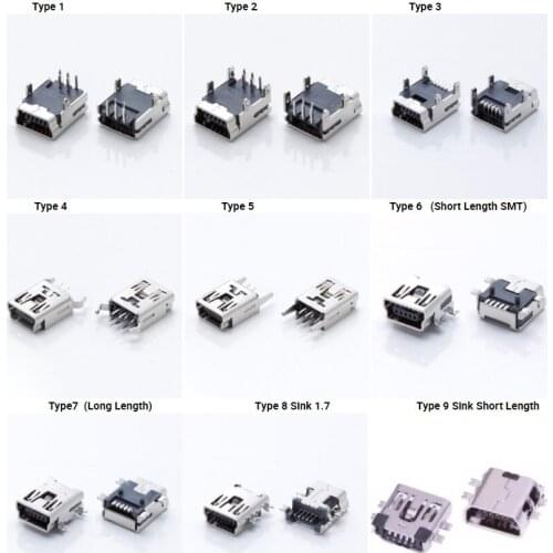 10PCS Mini USB Connector B Type 5pin SMT PCB Board Sink 1.7 USB Socket Female Jack 2.0