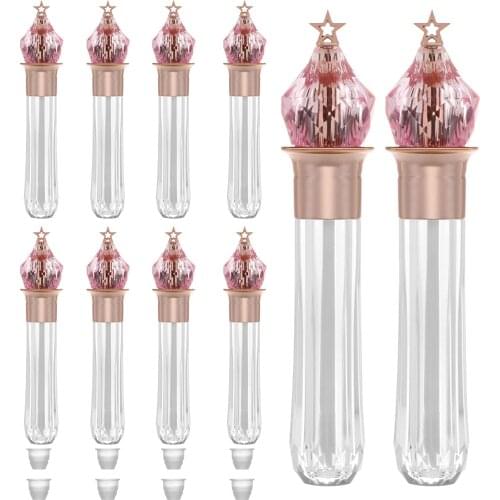 100pcs 3.5ml/0.12oz Pink Magic Wand Shaped Lip Gloss Tubes Gold Star Plastic Lipstick Tubes Empty Cosmetic Packing Container