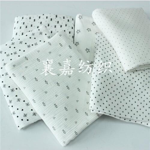 135x50cm Double-Layer Cotton Crepe Classic Black and White Printed Gauze making Small Blanket Pajamas Fabric