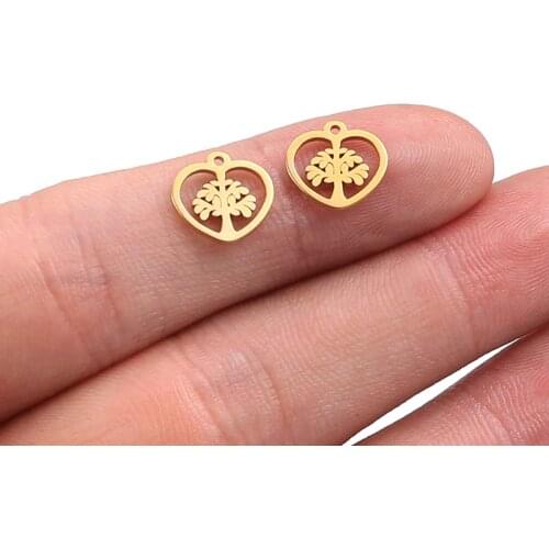 20pcs Stainless Steel Gold Round/heart Life Tree Pendant for earring Accessories DIY Gold/steel Pendant Charms Jewelry Making