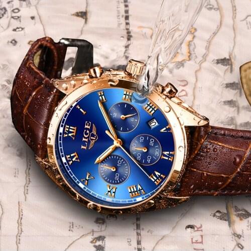 2020 LIGE Mens Watches Sport Quartz Watch Men Top Luxury Brand Leather Strap Business Fashion Clock Waterproof Relogio Masculino