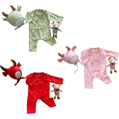 3 Pcs Baby Hat Romper Bodysuits Doll Set Infants Photo Shooting Clothing Newborn Photography Props Outfit