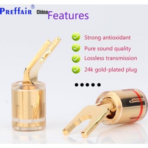 4pcs SY1527 pure copper Gold plated Spade plug for speaker cable Screw Locking banana Connector HIFI Fork Plug