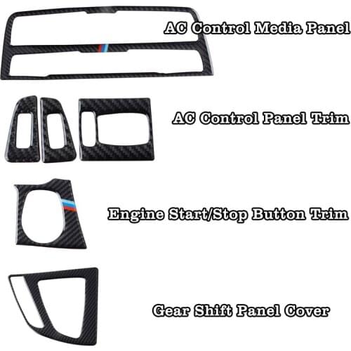 4 PCS Carbon Fiber Automotive Control Panel Internal Switch Frame Cover Trim Strips Sticker For BMW 3 Series F30 F34 2013-2018