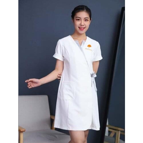 White Beauty Salon Clothing Hotel Waiter Work Clothes Spa Uniform Massage Clothing Short Sleeve Sauna Foot Bath Uniforms AS271