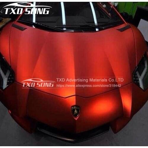 Free Shipping 60x152CM(24x60INCH) /LOT Matt Chrome metallic red Chrome Car Body Wrapping Vinyl Sticker Films