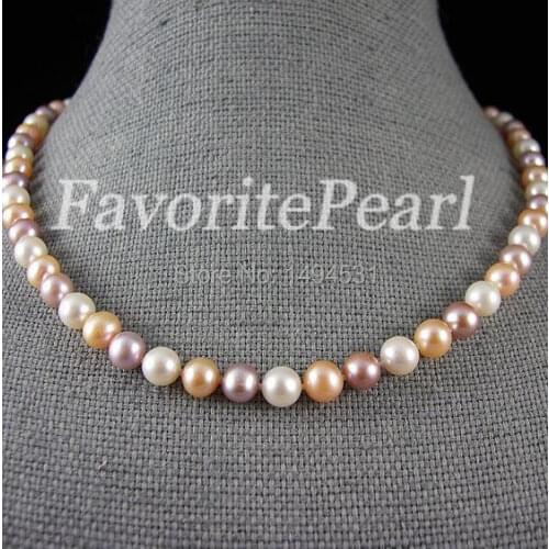 Free Shipping - AAA 7-8MM 17-18 Inches Multicolored Freshwater Pearl Necklace Silvers Clasp Fashion Ladys Jewelry