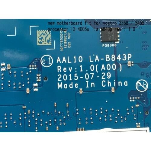 BiNFUL ,AVAILABLE, AAL10 LA-B843P MAINBOARD FOR DELL vostro 3458 / 3558 notebook motherboard ,processor I3-4005U (NEW ITEM)