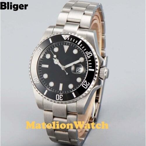 Bliger 40mm Miyota 8215 Automatic wrist mens watch sapphire glass waterproof super luminous date display ceramic bezel 157