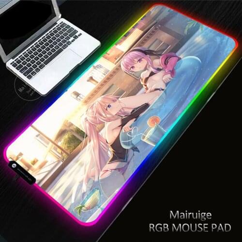Anime Sexy Swimsuit Girl RGB Large Gaming 900x400/350X600MM Cute Girly Mouse Pad LED Lighting Mousepad Gamer Computer Desk Mat