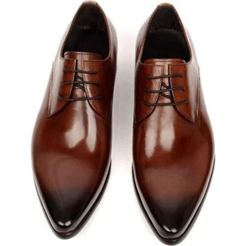 Large size EUR45 black / brown tan oxfords shoes mens dress shoes genuine leather business shoes formal wedding shoes