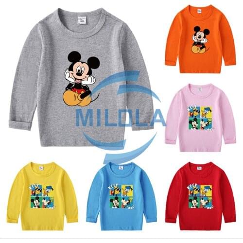 Baby Boys Girls Cartoon Mickey Mouse Long Sleeves T-shirt Clothes Infant Kids Cotton Shirt Tops Children Tee Clothing Tees