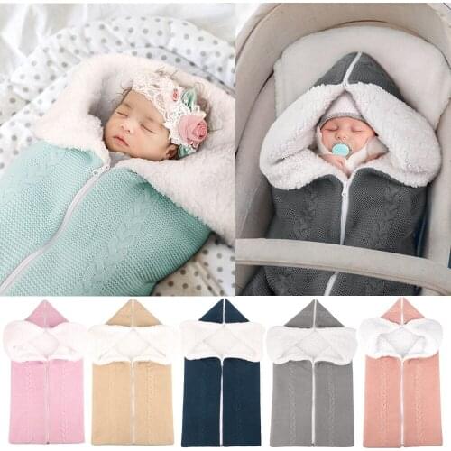 Baby Sleeping Bag Envelopes Winter Infant Stroller Sleepsacks Soft Thick Fleece Warm for Newborn Swaddle Wrap Knitted Blanket