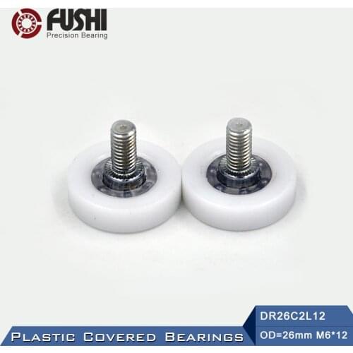 DR26C2L12 Screw Pulley Bearing 6*26*7 mm ( 2 PCS ) Doors and Windows Roller Mute Wheel POM 636 M6*12 Plastic Covered Bearings