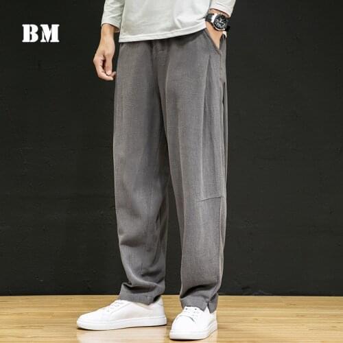 Chinese Style Thin Linens Casual Pants Loose Plus Size Straight Harem Trousers MenS Clothing 2021 Harajuku Bottoms Male M-5XL