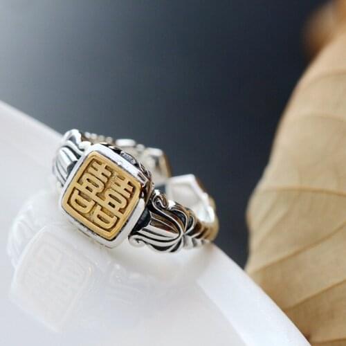 Happy character Thai silver ring restoring ancient ways Opening bank female ring Allergy 925 sterling silver ring womens ring